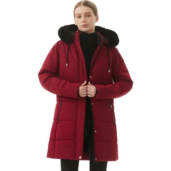 Women's Winter Puffer Coat Jacket Waterproof Red - Picture 6 of 6